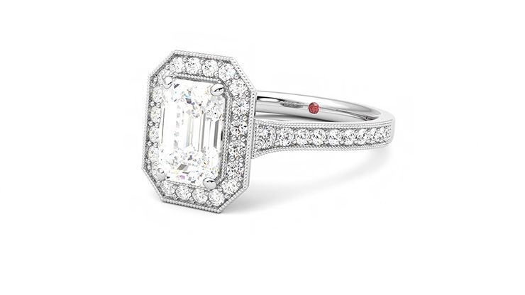 Taylor & Hart Talisman Emerald Engagement Ring 360 degree image 25