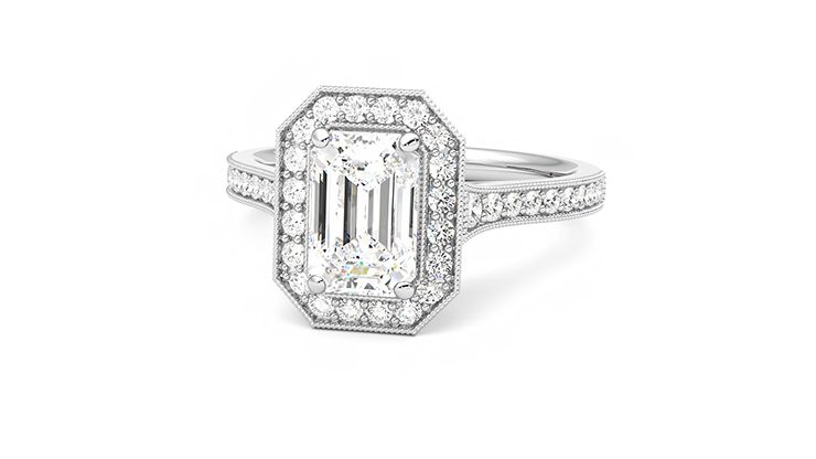 Taylor & Hart Talisman Emerald Engagement Ring 360 degree image 27