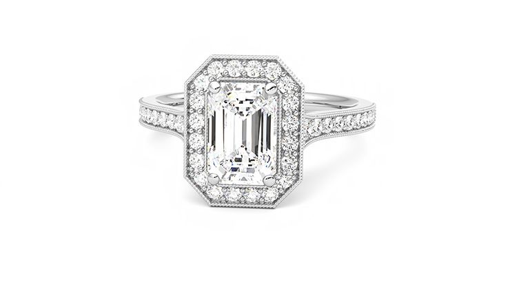 Taylor & Hart Talisman Emerald Engagement Ring 360 degree image 28