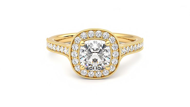 Taylor & Hart Talisman Cushion Engagement Ring 360 degree image 0