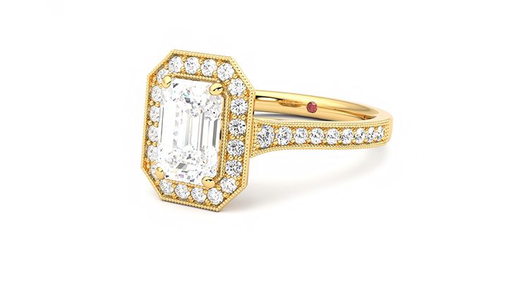 Taylor & Hart Talisman Emerald Engagement Ring 360 degree image 25