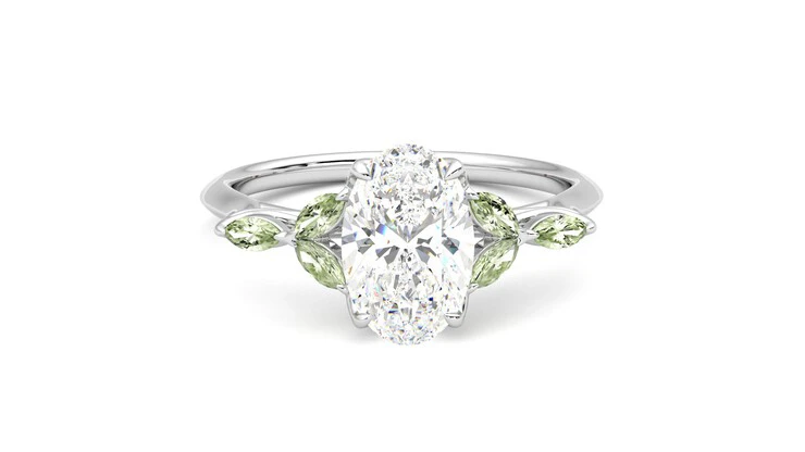 Ethical Sustainable Pear Moissanite and Diamond Double V-Band Ring