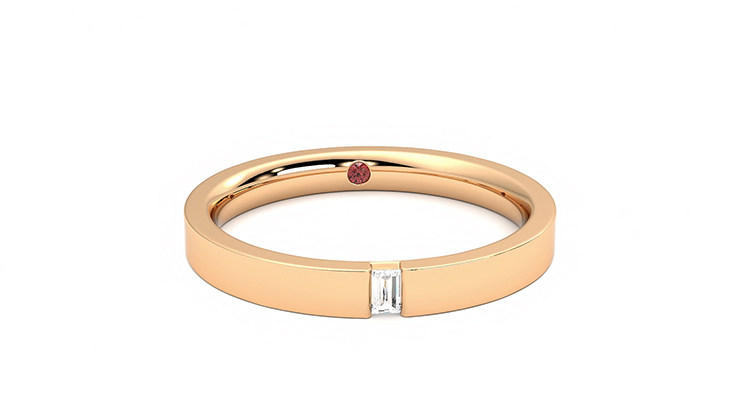 Bay 18ct Rose Gold plain bezel set diamond baguette wedding ring