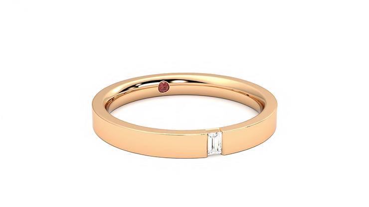 Bay 18K Rose Gold plain bezel set diamond baguette wedding ring