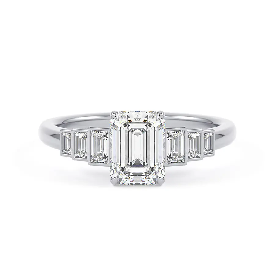 Art Deco emerald and baguette diamond 7-stone ring