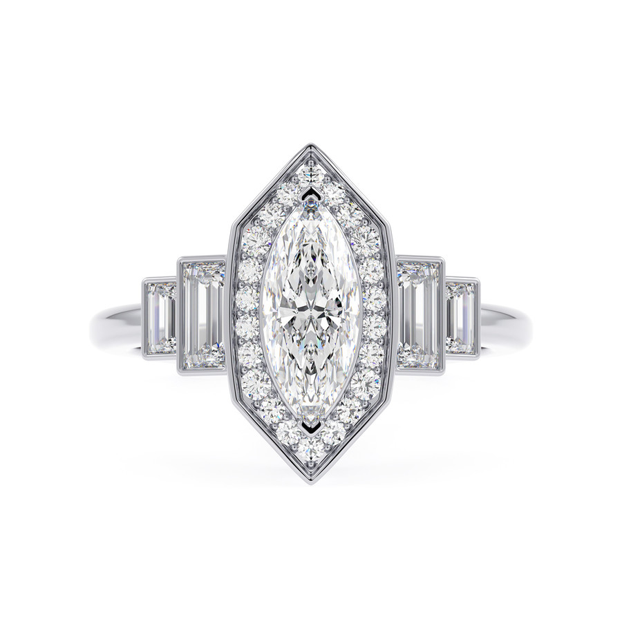 Vintage marquise and baguette diamond halo ring